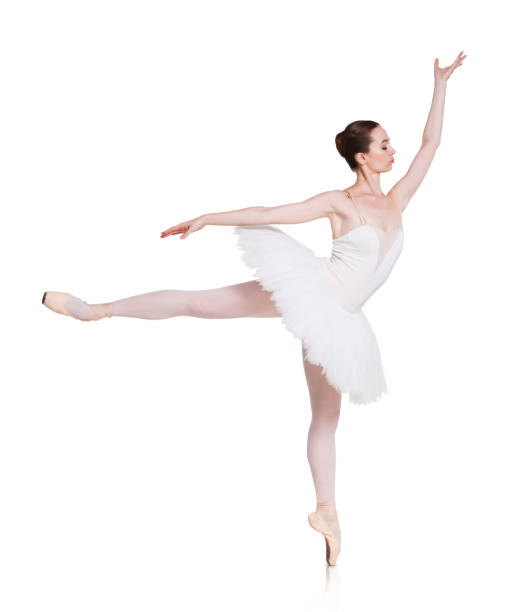 istock Ballerina making ballet arabesque at white background 838094782