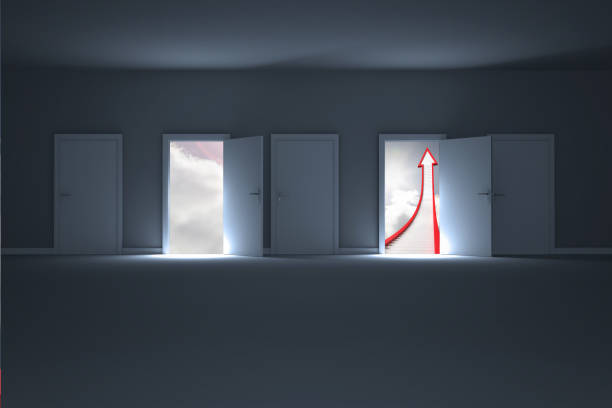 istock Doors opening to show arrow and sky 838095772