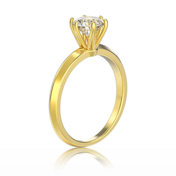 istock 3D illustration isolated yellow gold traditional solitaire engagement diamond ring with reflection 838095968