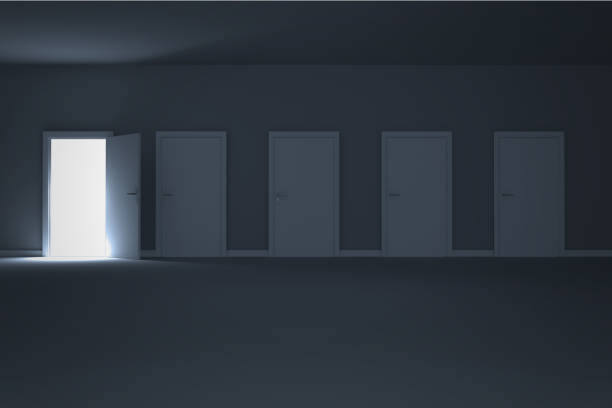 istock Door opening in room to show light 838096272