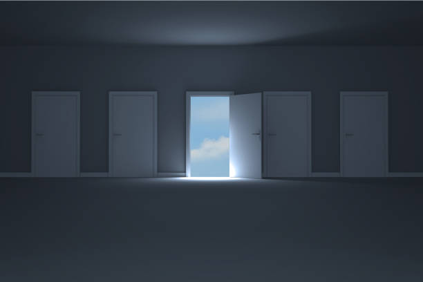 istock Door opening in room to show sky 838096390