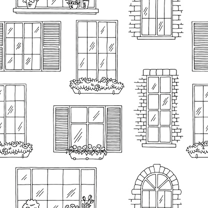 Windows graphic black white seamless pattern sketch illustration vector