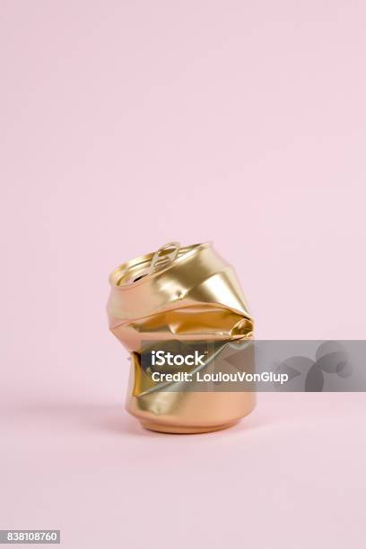 Crushed Gold Can Stock Photo - Download Image Now - Can, Garbage, Luxury
