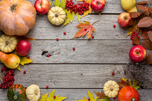 fundo de outono com folhas amarelas e as abóboras - apple vegetable crop tree - fotografias e filmes do acervo