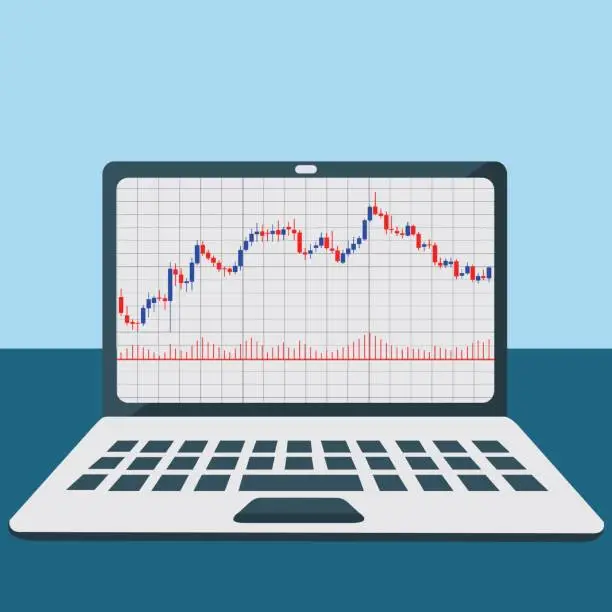 Vector illustration of Forex trading japanese candles chart on a laptop vector graph