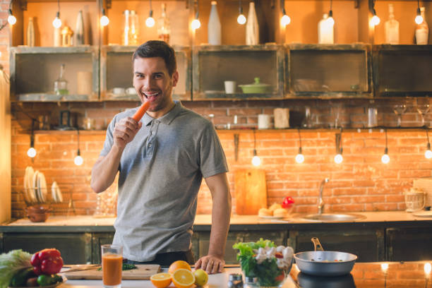 Young Man Vegan Healthy Food Meal Preparation Fun