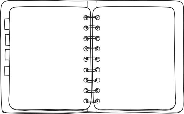ilustraciones, imágenes clip art, dibujos animados e iconos de stock de mano de cubierta amarilla cuaderno de ilustración de vector de fondo blanco en blanco papel tapa línea arte - scratchpad