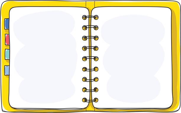 ilustraciones, imágenes clip art, dibujos animados e iconos de stock de dibujados en la ilustración de vector de fondo blanco en blanco papel cubierta arte a mano tapa amarilla notebook - scratchpad