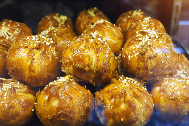 most famous Tradional Chinese Pastry cake with roasted pork inside in Penang, Malaysia