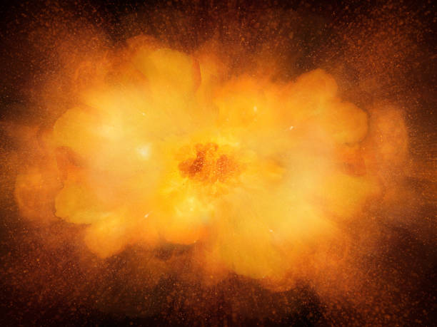 istock Realistic bomb explosion, orange color with sparks isolated on black background 838143740