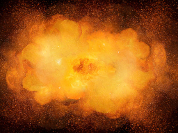 istock Realistic bomb explosion, orange color with sparks isolated on black background 838143780