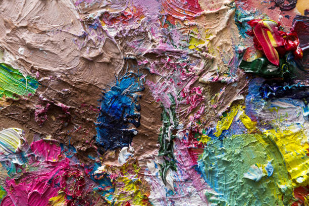 istock Palette with colorful mixed oil-paints texture 838144912