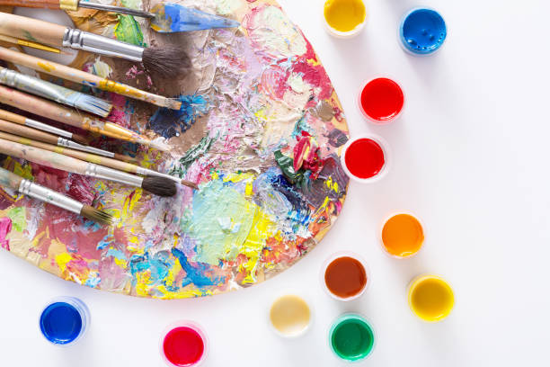 istock Art palette with colorful paint strokes, isolated 838145312
