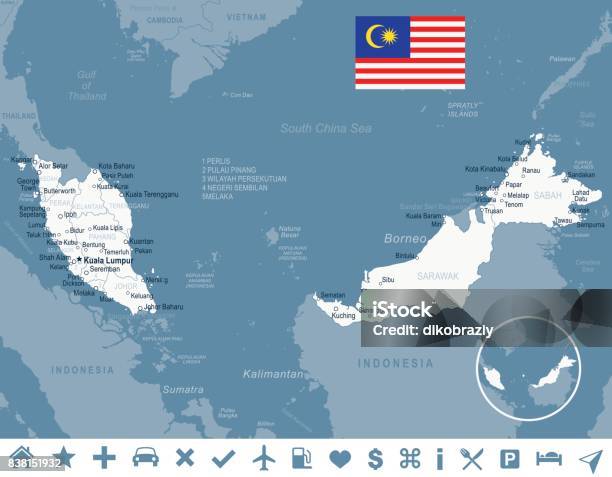 Malaysia Map And Flag Illustration Stock Illustration - Download Image Now - Blue, Business, Business Finance and Industry