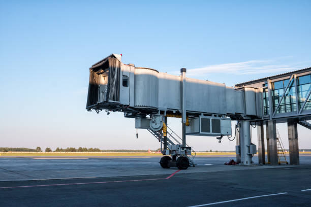 istock Empty air bridge at the airport apron 838152200