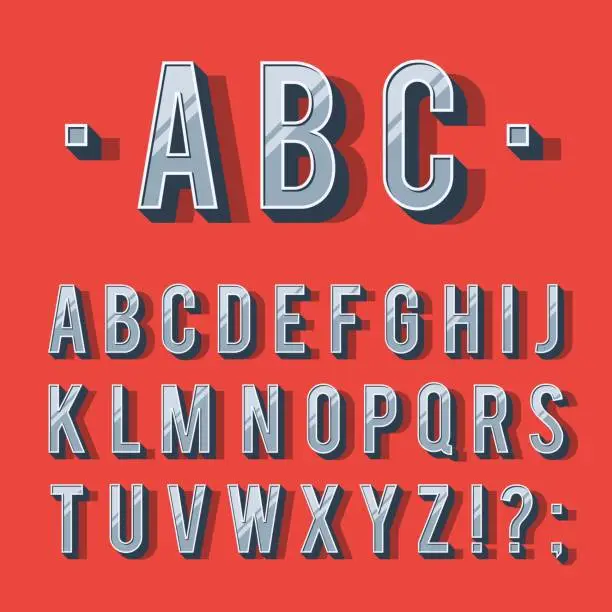 Vector illustration of Vintage letters alphabet on red