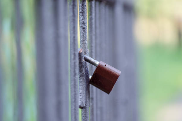 istock Lonely padlock hanging on the bridge in the park 838172822