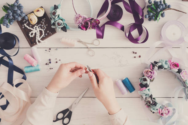 istock Master making handmade jewelry, top view 838177412