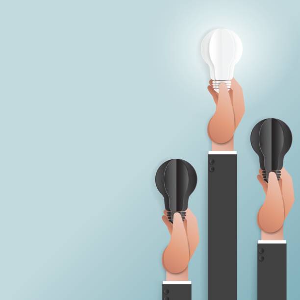 Hand holding origami light bulb Business creative idea concept.Hand of businessman holding origami light bulb paper art style.Vector illustration. origami hand stock illustrations