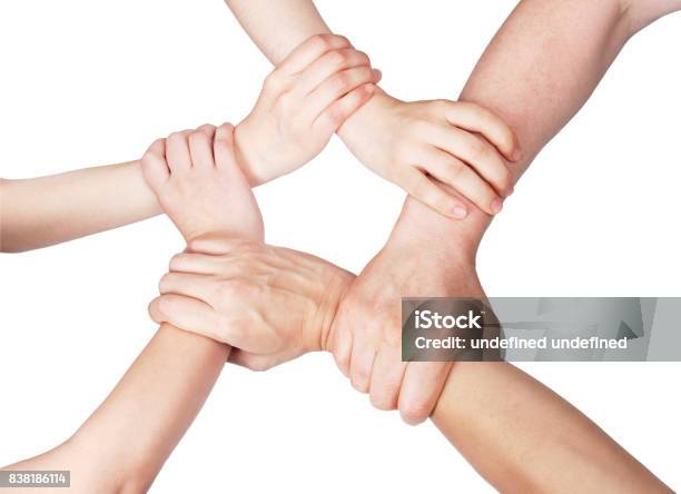 Hands Ring Teamwork Isolated On White Background Stock Photo - Download Image Now - Hands Clasped, Hand, Five People