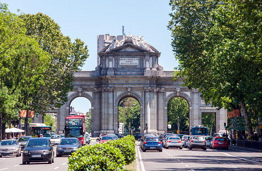 Madrid, Spain - June 3, 2013: Alcala gate - Monument in the Independence Square in Madrid, Spain