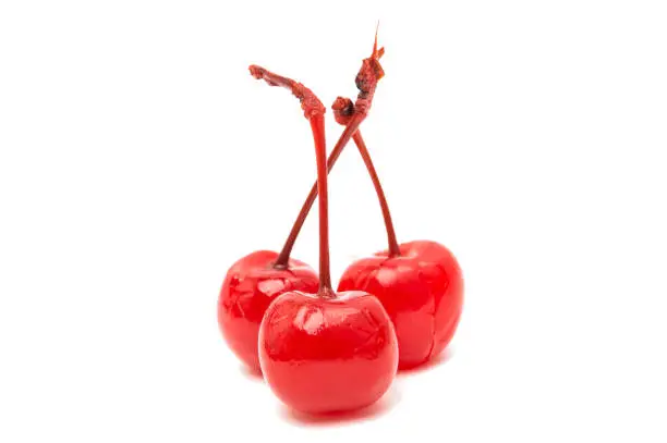 Photo of maraschino cherry isolated