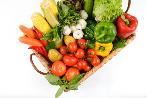 istock Fresh raw vegetables for healthy in basket isolated on white background.(clean eating dieting and healthy organic food concept) 838199052