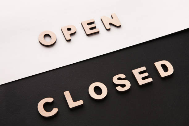 Words Open and Closed on contrast background
