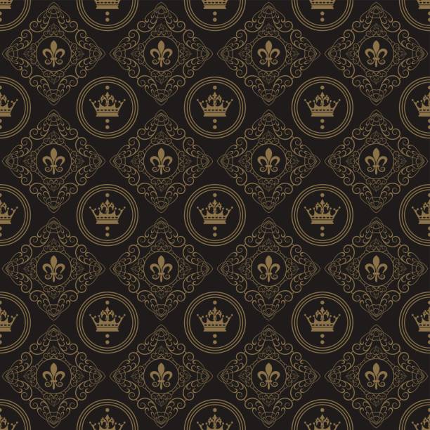 ilustrações de stock, clip art, desenhos animados e ícones de art deco wallpaper seamless pattern retro style dark color vector illustration - wallpaper pattern old fashioned black renaissance