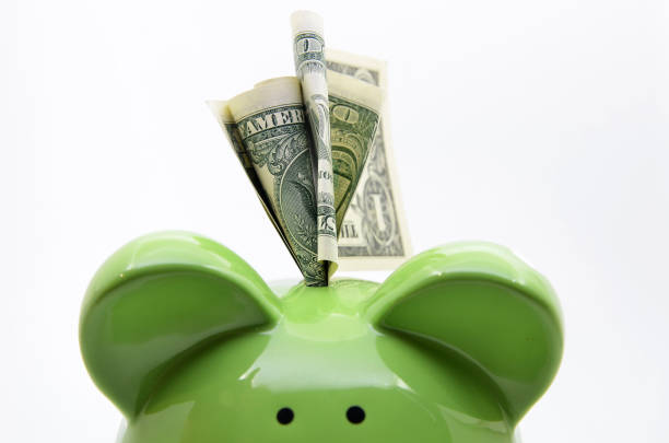istock Green piggy bank with US dollar bills 838229084