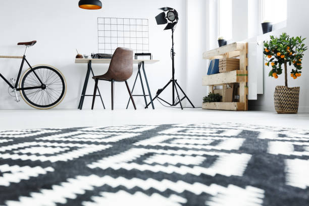 istock Black and white carpet in room 838233254