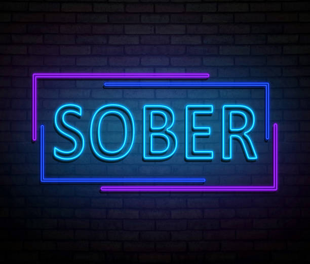 Neon sober concept. 3d Illustration depicting an illuminated neon sign with a sober concept. sobriety stock pictures, royalty-free photos & images