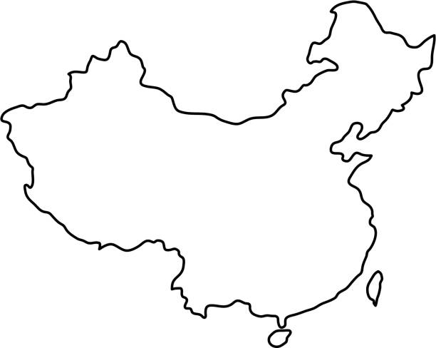 vektör çizim siyah kontur eğrileri çin haritası - china stock illustrations