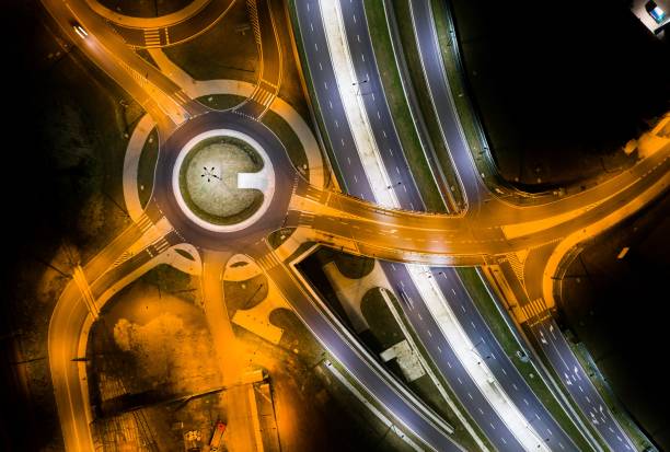 istock Crossroads and roundabout at night. 838238322