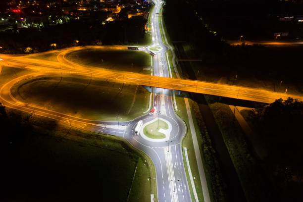 istock Crossroads and roundabout at night. 838238748