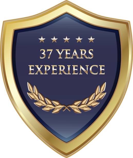 Thirty Seven Years Experience Gold Shield Thirty seven years experience gold shield with five stars. number 37 illustrations stock illustrations