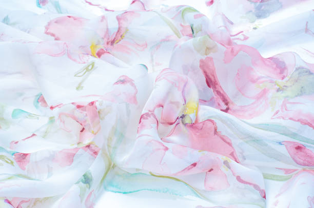 Fabric silk texture, painted with flowers