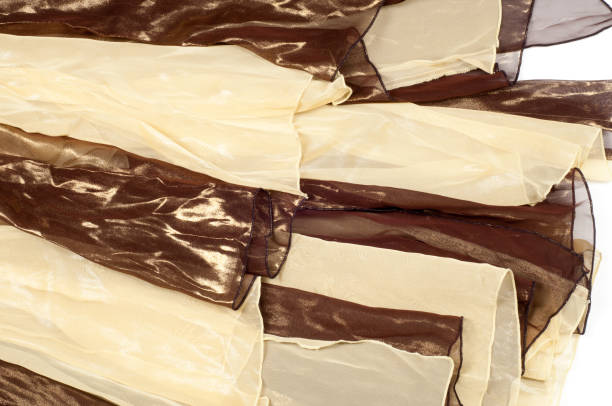 istock Silk fabric texture, background. Brown and cream stripes 838246116