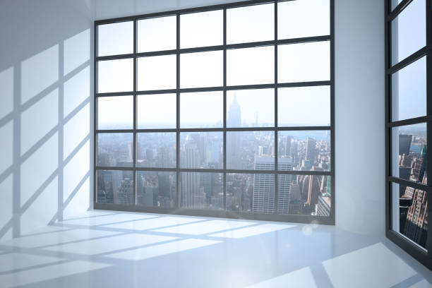 istock Room with window showing city 838249514