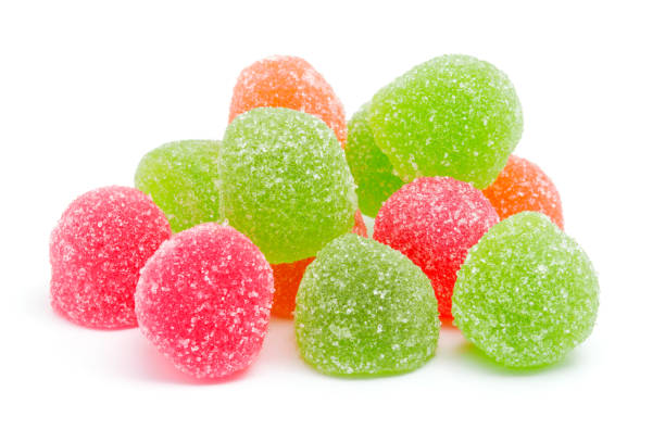 Colored jelly sweet sugar candies isolated on white background