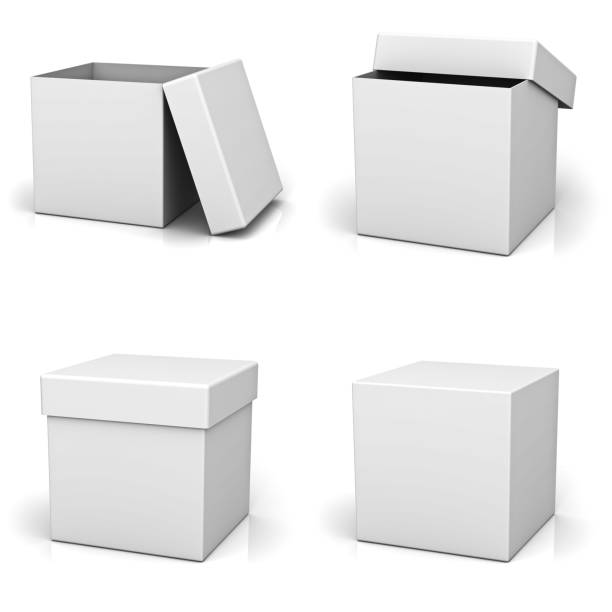 Collection of blank boxes with lid Collection of blank boxes on white background with reflection. lid stock pictures, royalty-free photos & images