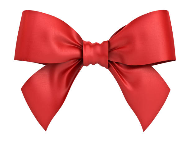 Red gift ribbon bow isolated on white background . 3D rendering stock photo