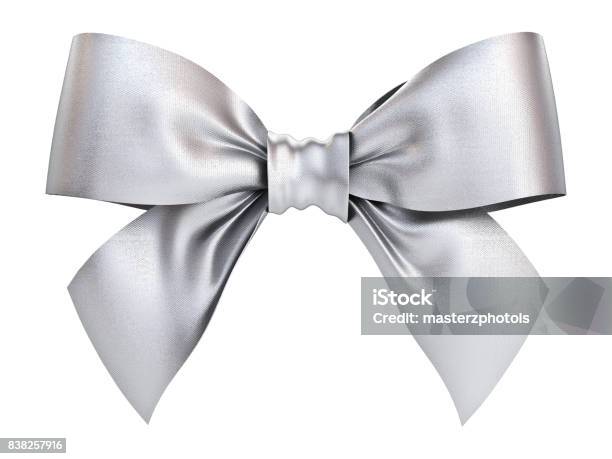 Silver Gift Ribbon Bow Isolated On White Background 3d Rendering Stock Photo - Download Image Now