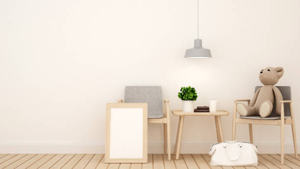 istock teddy bear on chair in kid room or coffee shop - 3D Rendering 838257984