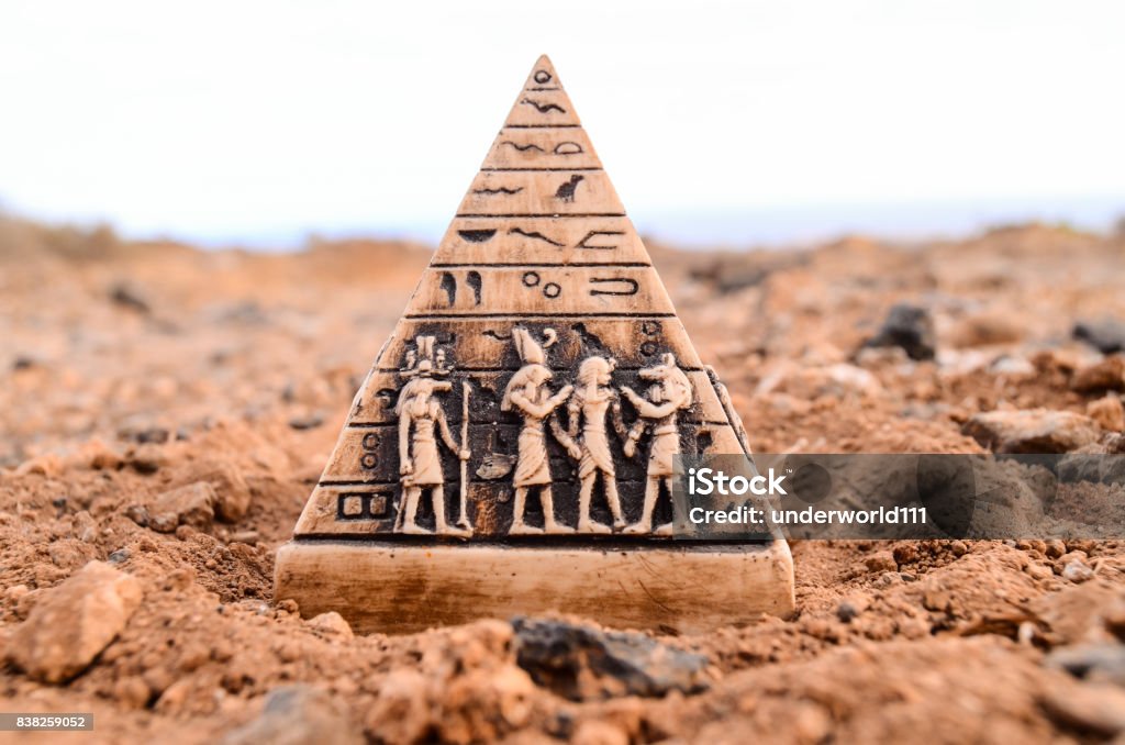 Egyptian Pyramid Model Miniature Egyptian Pyramid Model Miniature in the Rock Desert Egypt Stock Photo
