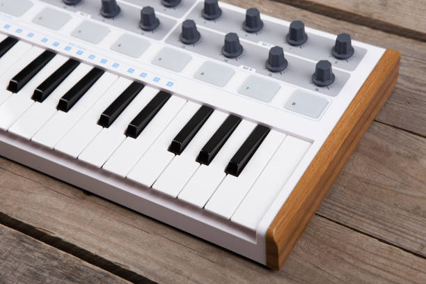 istock Close up of MIDI controller volume fader, knob and keys. 838262902