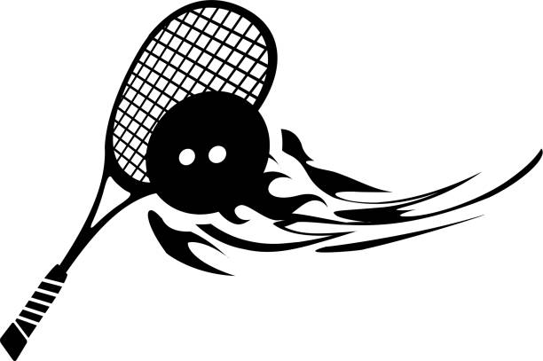 squash-sport mit ball on fire - illustration - squash racket stock-grafiken, -clipart, -cartoons und -symbole