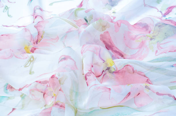 istock Fabric silk texture, painted with flowers 838269222