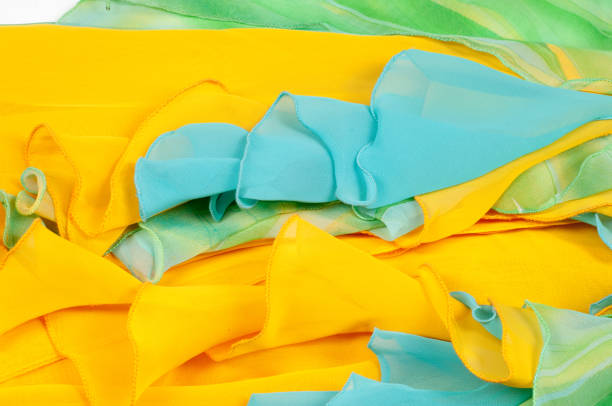 istock Silk fabric texture, background. green and yellow color 838269332