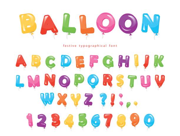 バルーン カラフルなフォントです。お祝いの光沢のある abc の文字と数字。誕生日、ベビー シャワーのお祝い。 - child letters点のイラスト素材／クリップアート素材／マンガ素材／アイコン素材